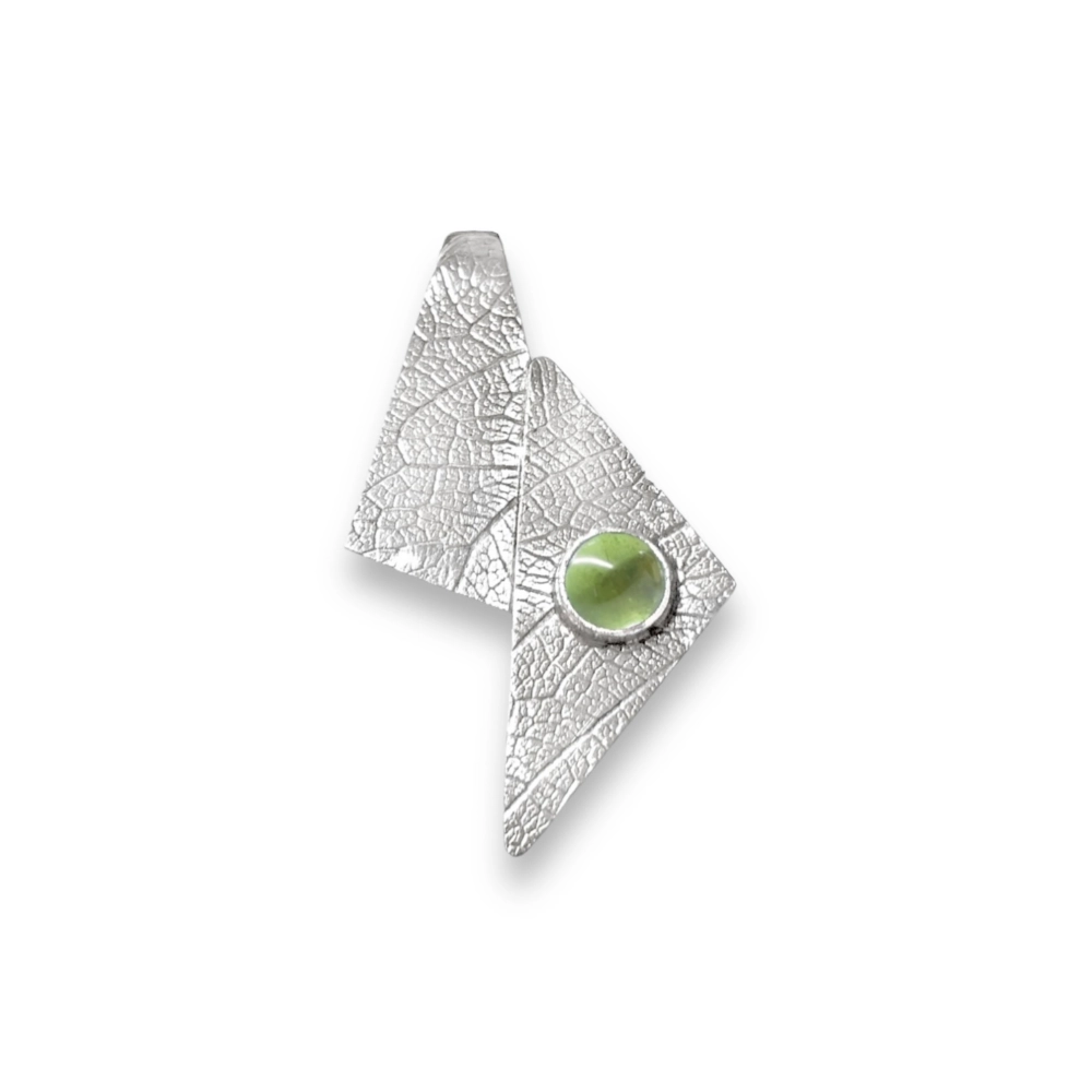 Sterling silver and Peridot pendant featuring the leaf texture